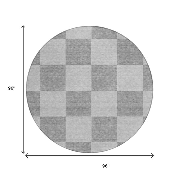 HomeRoots 8' Gray and Pewter Geometric Round Washable Area Rug - Stylish, Durable, Indoor/Outdoor Essential 660693