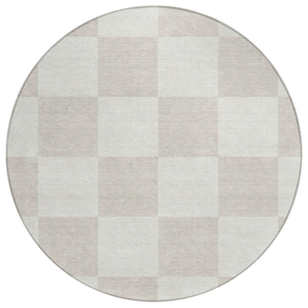HomeRoots 8' Stylish Ivory & Beige Geometric Round Rug - Washable, Indoor/Outdoor, Stain-Resistant & Versatile! 660699