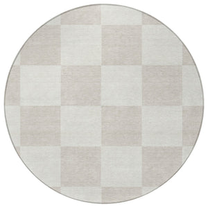 HomeRoots 8' Stylish Ivory & Beige Geometric Round Rug - Washable, Indoor/Outdoor, Stain-Resistant & Versatile! 660699