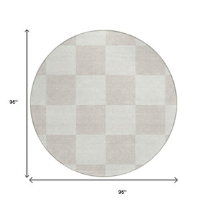 HomeRoots 8' Stylish Ivory & Beige Geometric Round Rug - Washable, Indoor/Outdoor, Stain-Resistant & Versatile! 660699