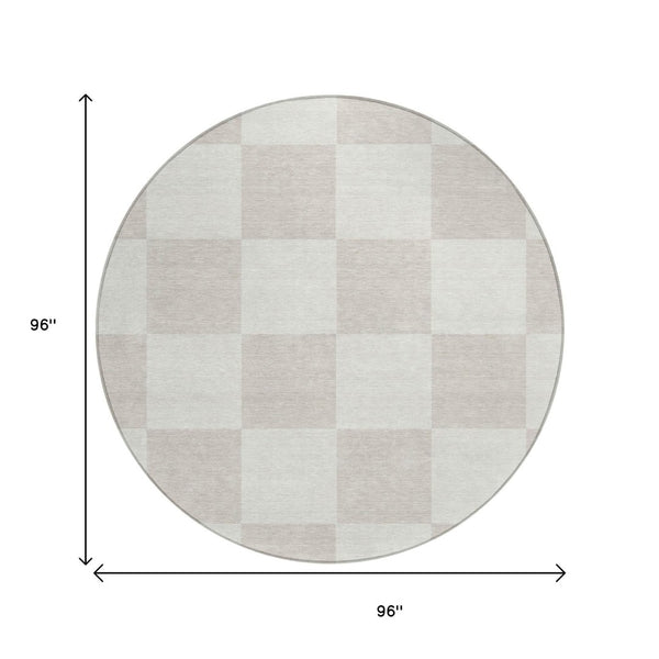 HomeRoots 8' Stylish Ivory & Beige Geometric Round Rug - Washable, Indoor/Outdoor, Stain-Resistant & Versatile! 660699