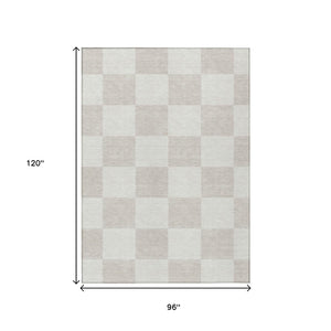 HomeRoots 8' X 10' Ivory and Beige Geometric Washable Rug - Stylish, Durable, Indoor/Outdoor Versatility! 660700