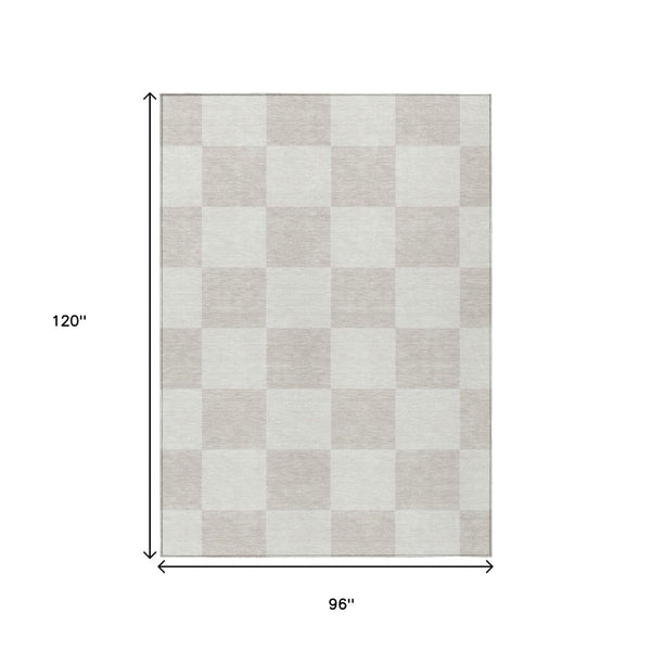 HomeRoots 8' X 10' Ivory and Beige Geometric Washable Rug - Stylish, Durable, Indoor/Outdoor Versatility! 660700