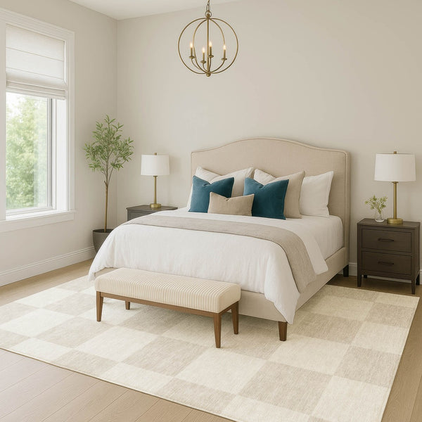 HomeRoots 8' X 10' Ivory and Beige Geometric Washable Rug - Stylish, Durable, Indoor/Outdoor Versatility! 660700