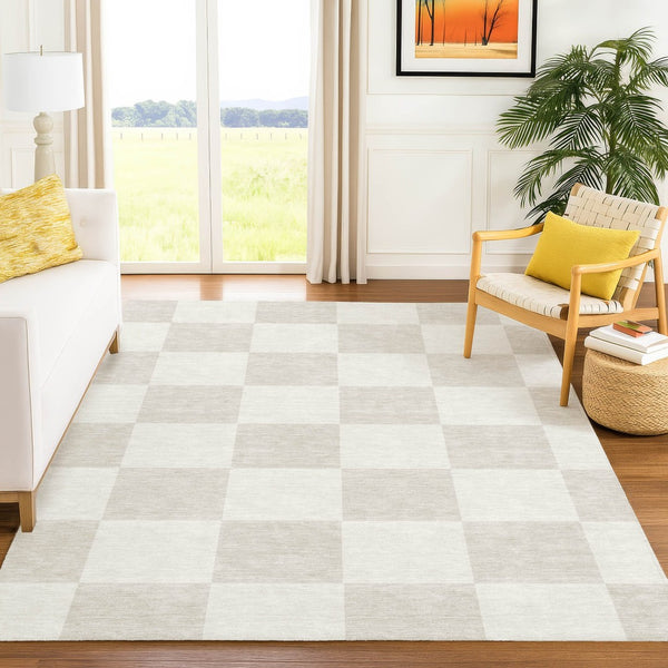 HomeRoots 8' X 10' Ivory and Beige Geometric Washable Rug - Stylish, Durable, Indoor/Outdoor Versatility! 660700