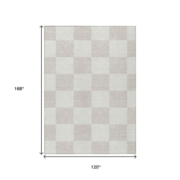 HomeRoots 10' Ivory and Beige Geometric Area Rug – Washable, Durable Indoor/Outdoor Rug for Modern Spaces 660702