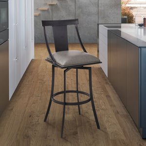 English Elm Inora Matte Black 30" Barstool with Vintage Gray Faux Leather, Padded Tall Back, Durable Metal Frame B2736P354379