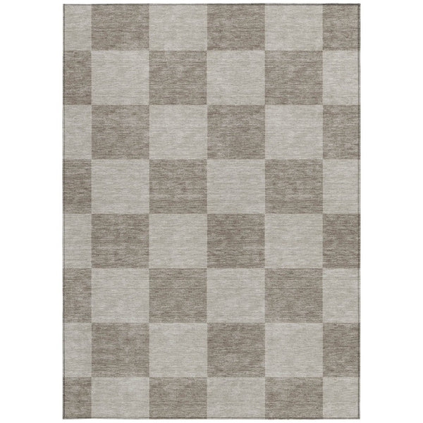 HomeRoots 5' X 8' Stylish Khaki & Taupe Geometric Rug - Washable, Durable, Perfect for Indoor & Outdoor Use! 660704