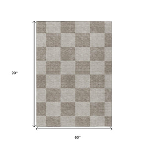 HomeRoots 5' X 8' Stylish Khaki & Taupe Geometric Rug - Washable, Durable, Perfect for Indoor & Outdoor Use! 660704