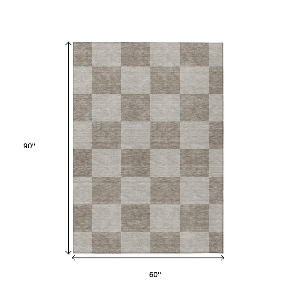HomeRoots 5' X 8' Stylish Khaki & Taupe Geometric Rug - Washable, Durable, Perfect for Indoor & Outdoor Use! 660704
