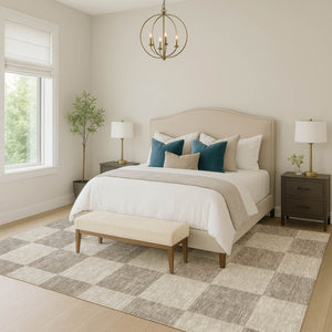 HomeRoots 5' X 8' Stylish Khaki & Taupe Geometric Rug - Washable, Durable, Perfect for Indoor & Outdoor Use! 660704