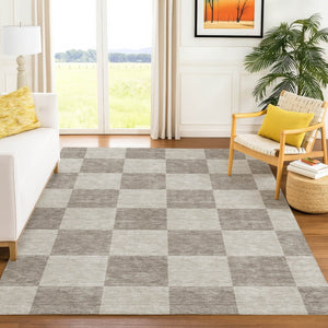 HomeRoots 5' X 8' Stylish Khaki & Taupe Geometric Rug - Washable, Durable, Perfect for Indoor & Outdoor Use! 660704