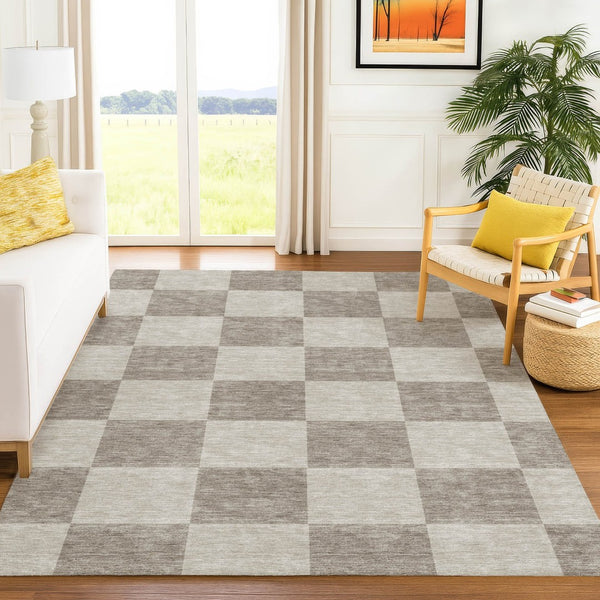 HomeRoots 5' X 8' Stylish Khaki & Taupe Geometric Rug - Washable, Durable, Perfect for Indoor & Outdoor Use! 660704