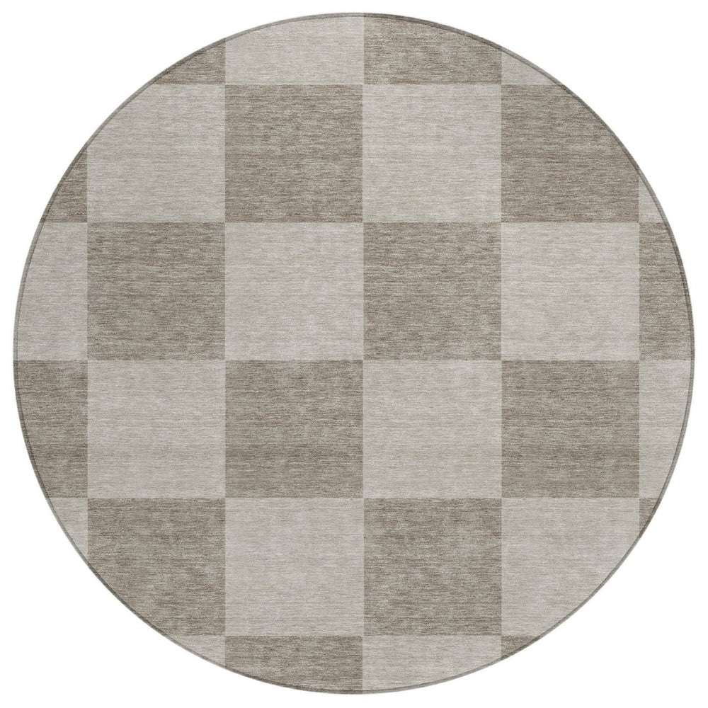 HomeRoots 8' Stylish Khaki & Taupe Round Geometric Washable Area Rug for Indoor & Outdoor Durability 660705