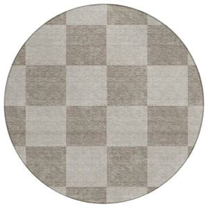 HomeRoots 8' Stylish Khaki & Taupe Round Geometric Washable Area Rug for Indoor & Outdoor Durability 660705