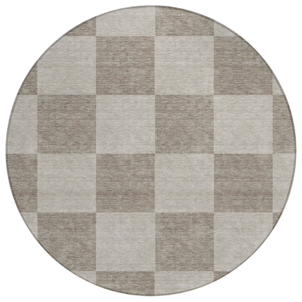 HomeRoots 8' Stylish Khaki & Taupe Round Geometric Washable Area Rug for Indoor & Outdoor Durability 660705