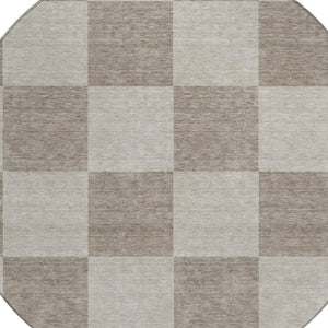 HomeRoots 8' Stylish Khaki & Taupe Round Geometric Washable Area Rug for Indoor & Outdoor Durability 660705