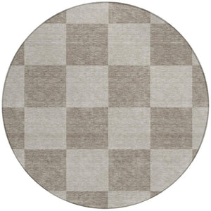 HomeRoots 8' Stylish Khaki & Taupe Round Geometric Washable Area Rug for Indoor & Outdoor Durability 660705