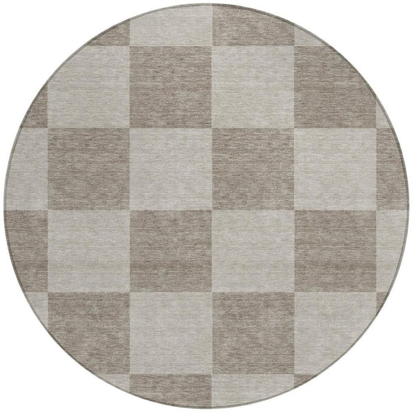 HomeRoots 8' Stylish Khaki & Taupe Round Geometric Washable Area Rug for Indoor & Outdoor Durability 660705