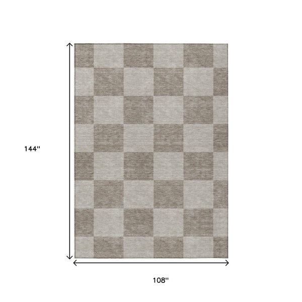 HomeRoots 9' X 12' Khaki Taupe Geometric Area Rug - Stylish, Washable Indoor/Outdoor Rug for High-Traffic Spaces 660707