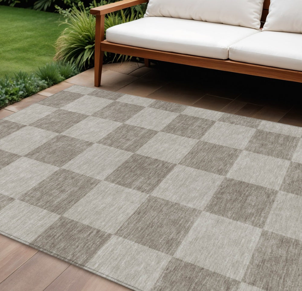 HomeRoots 10' X 14' Khaki & Taupe Geometric Washable Area Rug – Durable, Stylish for Indoor & Outdoor Spaces! 660708