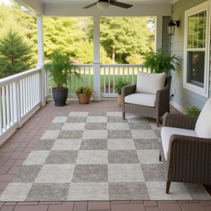 HomeRoots 10' X 14' Khaki & Taupe Geometric Washable Area Rug – Durable, Stylish for Indoor & Outdoor Spaces! 660708