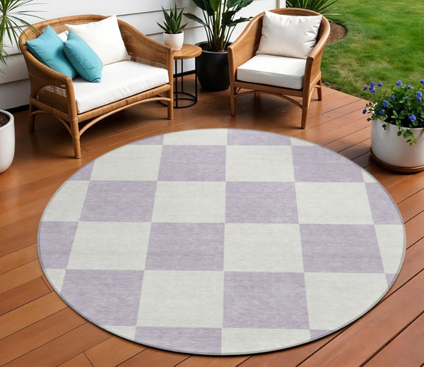 HomeRoots 8' Modern Lavender & Ivory Geometric Round Area Rug - Durable, Washable for Indoor/Outdoor Use! 660711