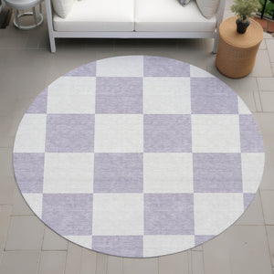 HomeRoots 8' Modern Lavender & Ivory Geometric Round Area Rug - Durable, Washable for Indoor/Outdoor Use! 660711