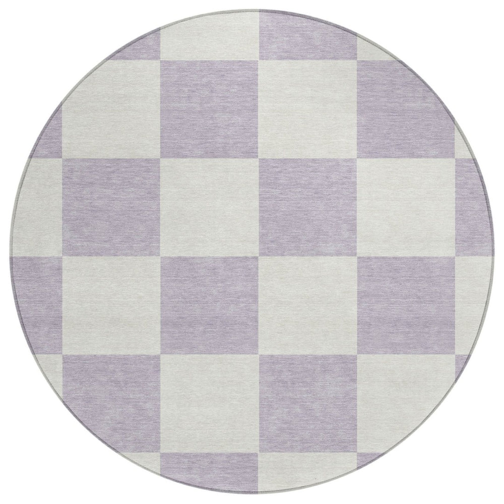 HomeRoots 8' Modern Lavender & Ivory Geometric Round Area Rug - Durable, Washable for Indoor/Outdoor Use! 660711