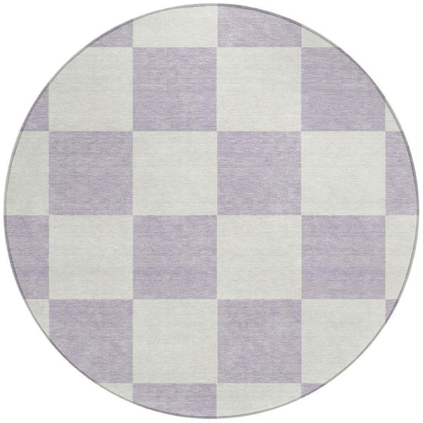 HomeRoots 8' Modern Lavender & Ivory Geometric Round Area Rug - Durable, Washable for Indoor/Outdoor Use! 660711