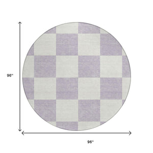 HomeRoots 8' Modern Lavender & Ivory Geometric Round Area Rug - Durable, Washable for Indoor/Outdoor Use! 660711