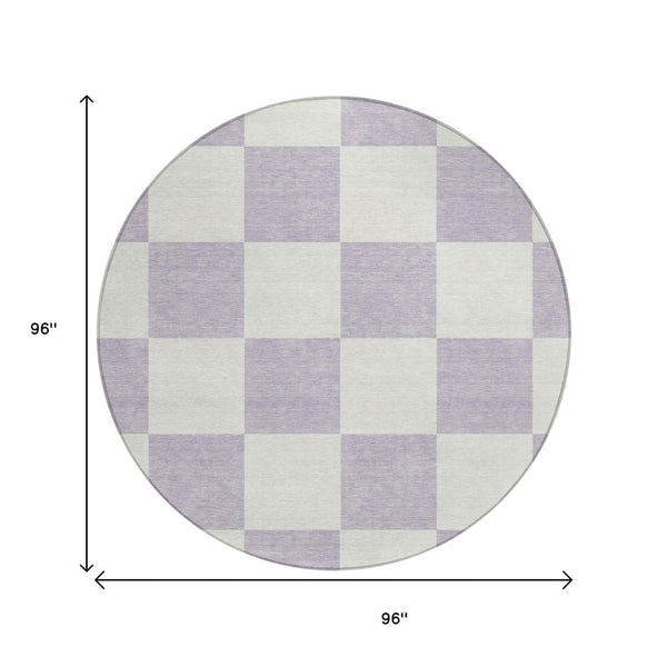 HomeRoots 8' Modern Lavender & Ivory Geometric Round Area Rug - Durable, Washable for Indoor/Outdoor Use! 660711