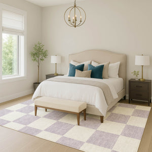 HomeRoots 10' Durable Lavender & Ivory Geometric Washable Area Rug for Indoor & Outdoor Spaces, Stain-Resistant 660714
