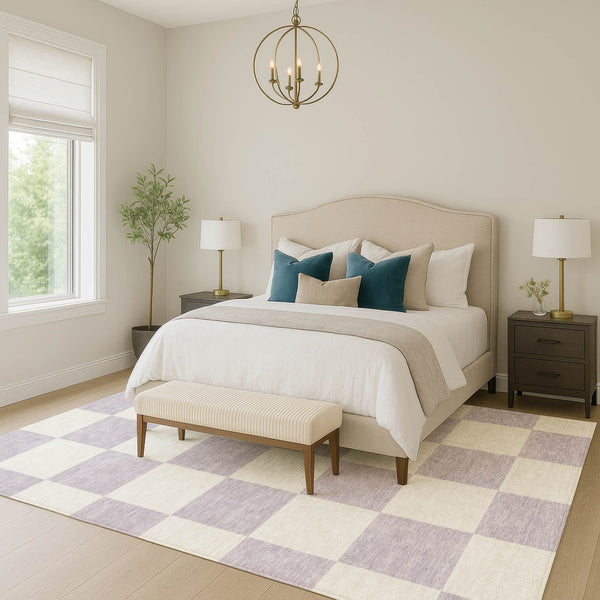 HomeRoots 10' Durable Lavender & Ivory Geometric Washable Area Rug for Indoor & Outdoor Spaces, Stain-Resistant 660714