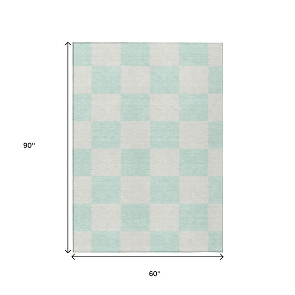 HomeRoots 5' Stylish Mint Green & Ivory Geometric Area Rug - Washable, Stain-Resistant for Indoor/Outdoor Use! 660716