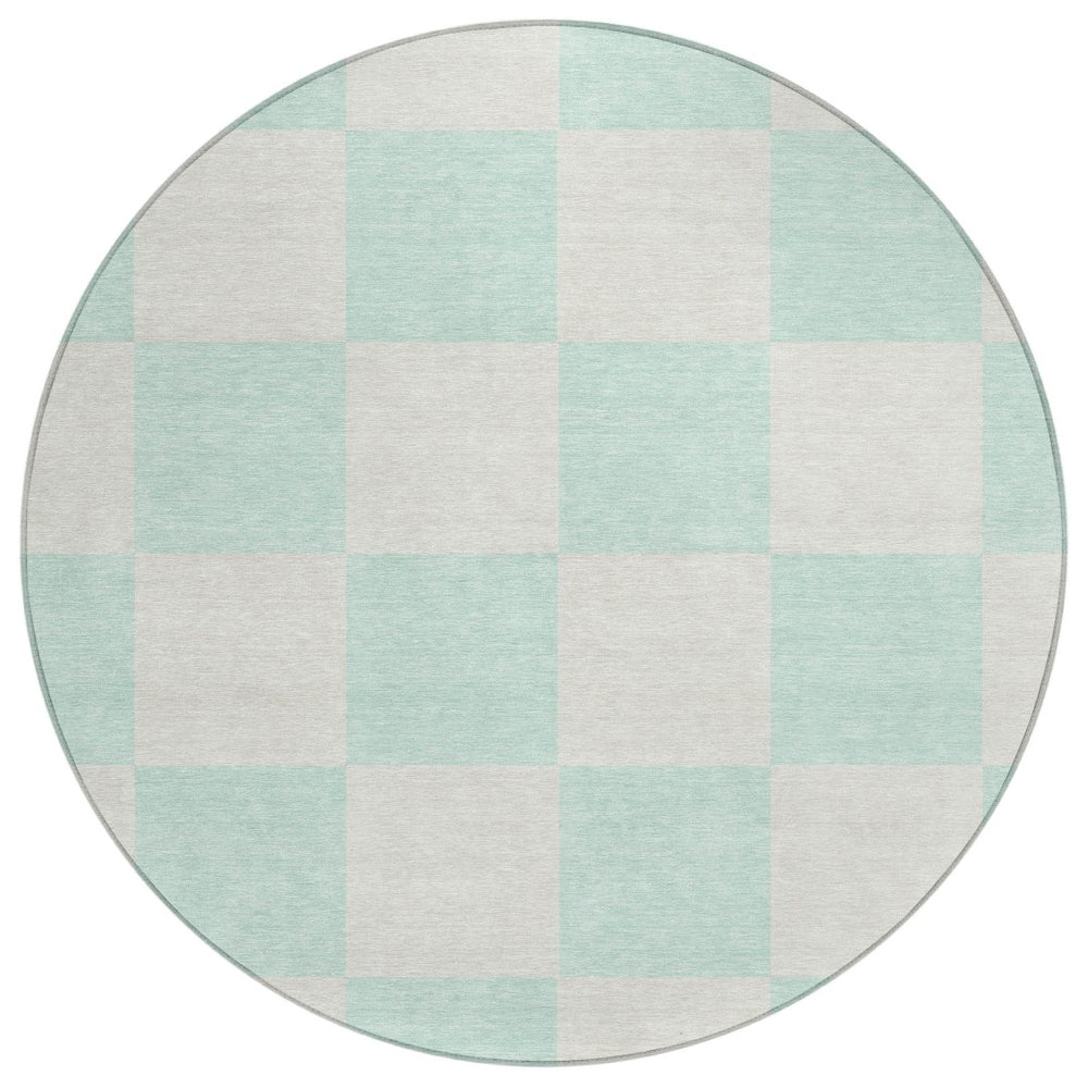 HomeRoots 8' Mint Green Round Geometric Area Rug - Durable, Washable Design for Indoor & Outdoor Spaces! 660717