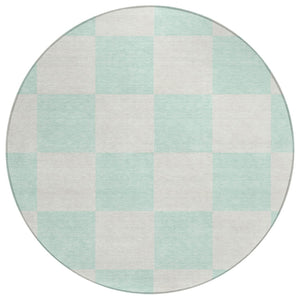 HomeRoots 8' Mint Green Round Geometric Area Rug - Durable, Washable Design for Indoor & Outdoor Spaces! 660717