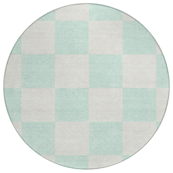 HomeRoots 8' Mint Green Round Geometric Area Rug - Durable, Washable Design for Indoor & Outdoor Spaces! 660717