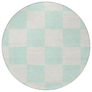 HomeRoots 8' Mint Green Round Geometric Area Rug - Durable, Washable Design for Indoor & Outdoor Spaces! 660717