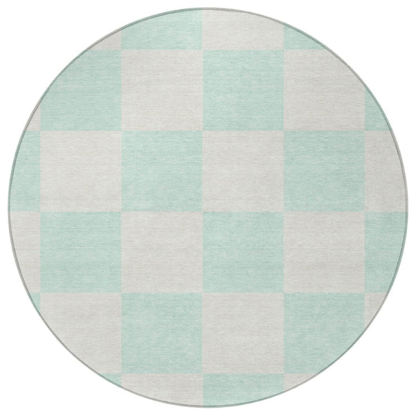 HomeRoots 8' Mint Green Round Geometric Area Rug - Durable, Washable Design for Indoor & Outdoor Spaces! 660717