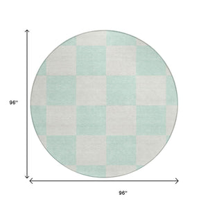 HomeRoots 8' Mint Green Round Geometric Area Rug - Durable, Washable Design for Indoor & Outdoor Spaces! 660717