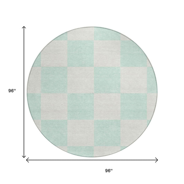 HomeRoots 8' Mint Green Round Geometric Area Rug - Durable, Washable Design for Indoor & Outdoor Spaces! 660717