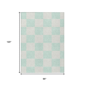 HomeRoots 8' X 10' Mint Green & Ivory Geometric Rug - Washable, Durable, Versatile for Indoor & Outdoor Spaces 660718