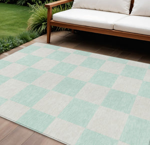 HomeRoots 9' X 12' Stylish Mint Green & Ivory Geometric Area Rug - Washable, Durable, Indoor/Outdoor Use! 660719