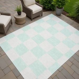 HomeRoots 9' X 12' Stylish Mint Green & Ivory Geometric Area Rug - Washable, Durable, Indoor/Outdoor Use! 660719