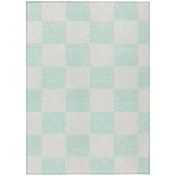 HomeRoots 9' X 12' Stylish Mint Green & Ivory Geometric Area Rug - Washable, Durable, Indoor/Outdoor Use! 660719