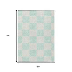 HomeRoots 9' X 12' Stylish Mint Green & Ivory Geometric Area Rug - Washable, Durable, Indoor/Outdoor Use! 660719