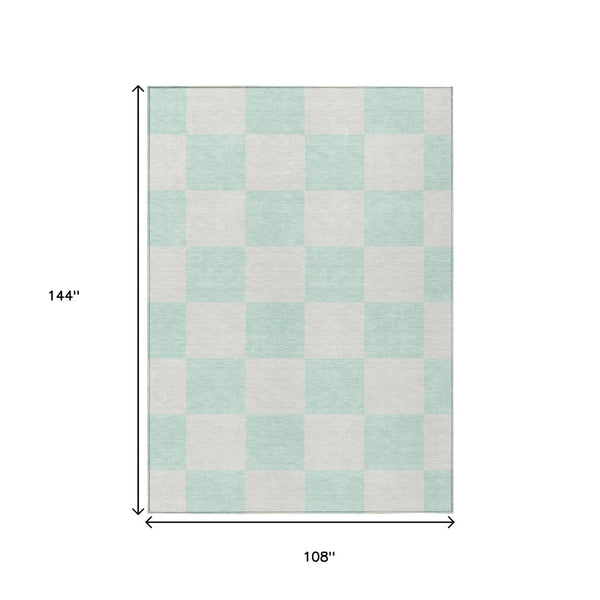HomeRoots 9' X 12' Stylish Mint Green & Ivory Geometric Area Rug - Washable, Durable, Indoor/Outdoor Use! 660719