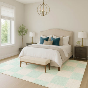 HomeRoots 9' X 12' Stylish Mint Green & Ivory Geometric Area Rug - Washable, Durable, Indoor/Outdoor Use! 660719
