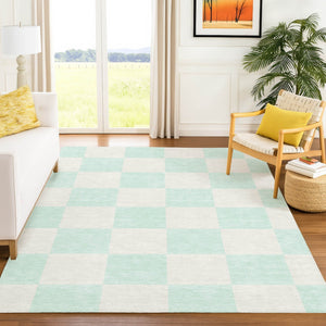 HomeRoots 9' X 12' Stylish Mint Green & Ivory Geometric Area Rug - Washable, Durable, Indoor/Outdoor Use! 660719